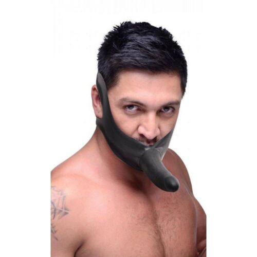 Страпон на голову Face Fuck Strap On Mouth Gag із чорного латексу