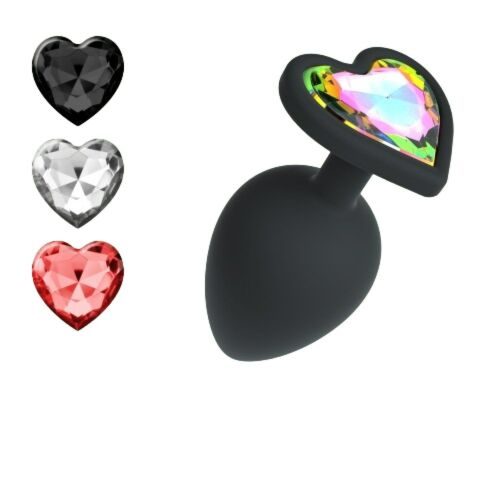 Анальна пробка Cuore Crushious, зі змінними кристалами, силіконова, чорна, 7 х 2.7 см, розмір S