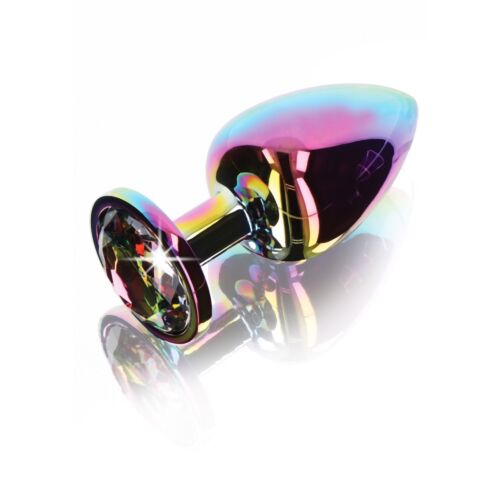 Анальна пробка металева Toy Joy Twilight Booty Jewel з кристалом, райдужний, Large