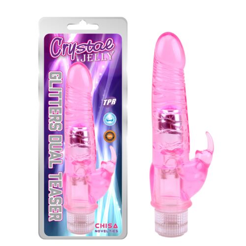 Подвійний вібратор на батарейках Chisa Crystal Jelly Glitters Dual Teaser, рожевий