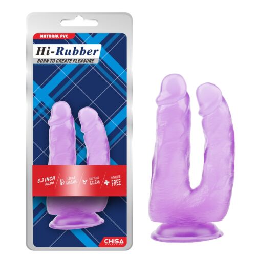 Фалоімітатор реалістичний подвійний Chisa Hi-Rubber на присосці, фіолетовий