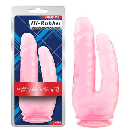Фалоімітатор подвійний на присосці прозорий Chisa Hi-Rubber 9.4, рожевий