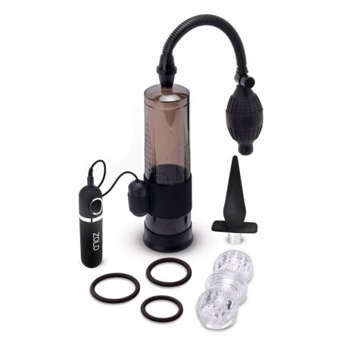 Помпа для пеніса Zolo Ultimate Performance Set включає в себе набір з 6 предметів, чорний