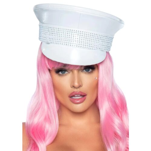 Військовий капелюх зі стразами One Size Rhinestone Trimmed Military Hat від Leg Avenue, білий