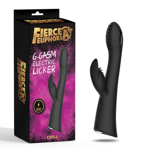 Вібратор з електростимуляцією Chisa Fierce Euphoria G-GASM та кліторальним рельєфним відростком, чорний