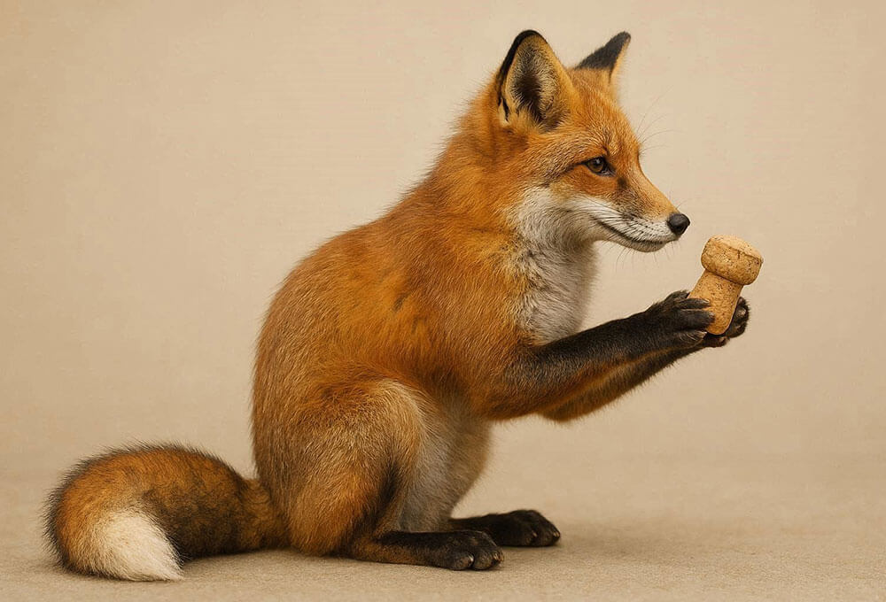 лисиця з шикарним хвостом тримає пробку