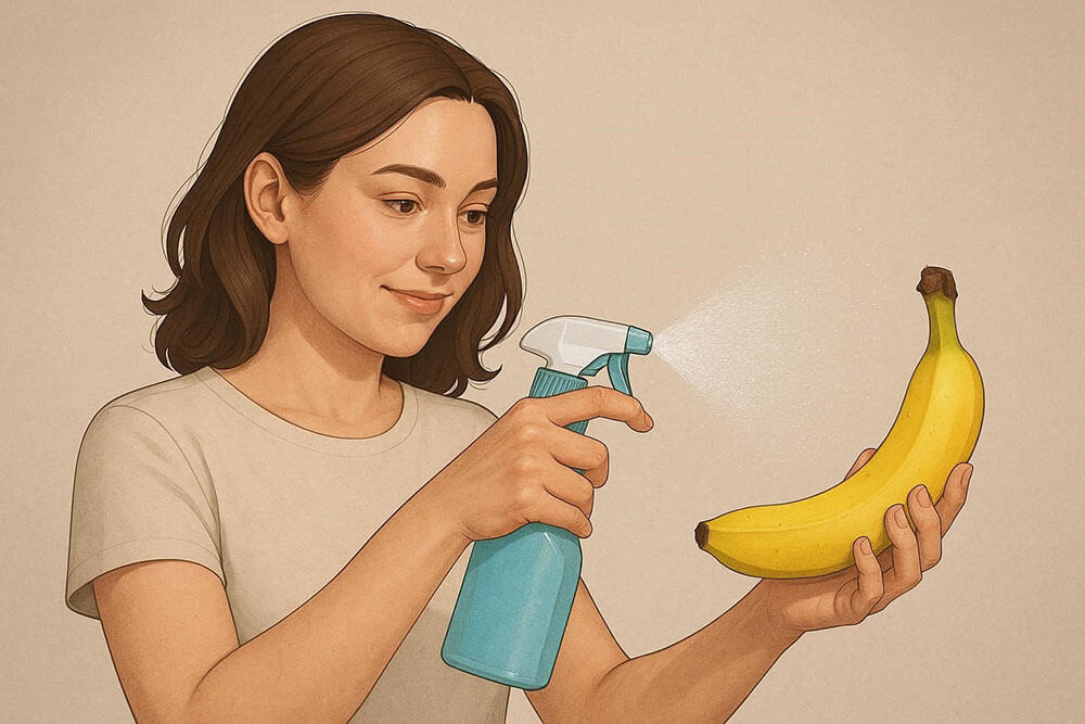 жінка дезинфікує банан