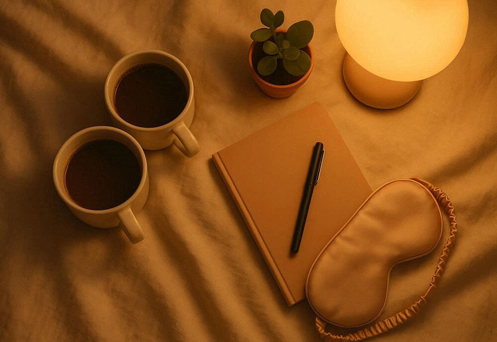 шовкова секс маска для очей і 2 чашки кави